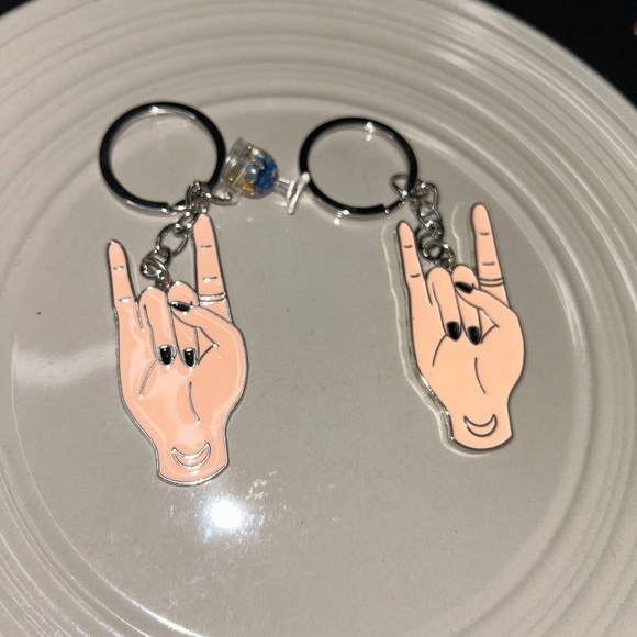 Rock On Hand Gesture Keychain Set - Picture 2 of 2